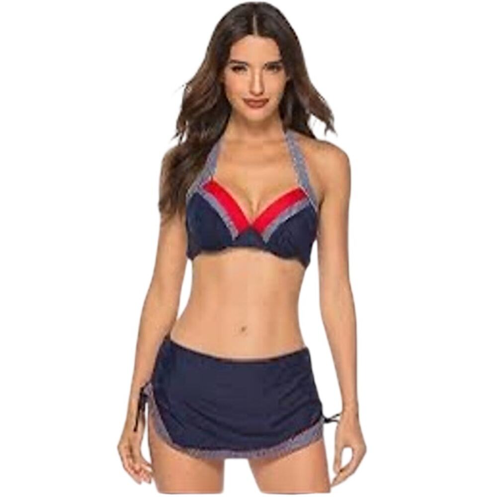 SherryDC Halter Bikini 2 Piece Swimsuit Blue Red White Med
